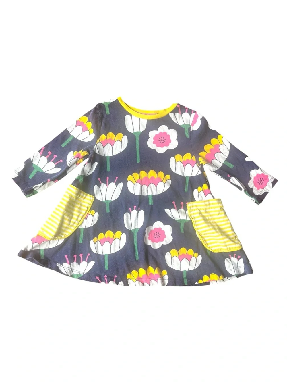 Mini Boden Floral Tunic Dress Size 5-6Y 100% Cotton Pockets Colorful Print